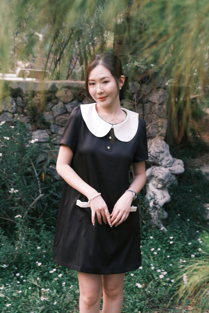 Daphne Peter Pan Mini Dress in Black