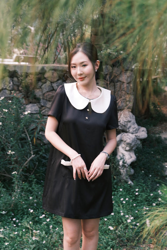 Daphne Peter Pan Mini Dress in Black