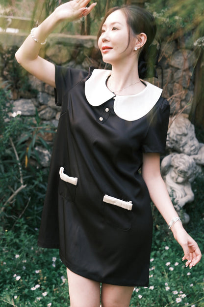 Daphne Peter Pan Mini Dress in Black