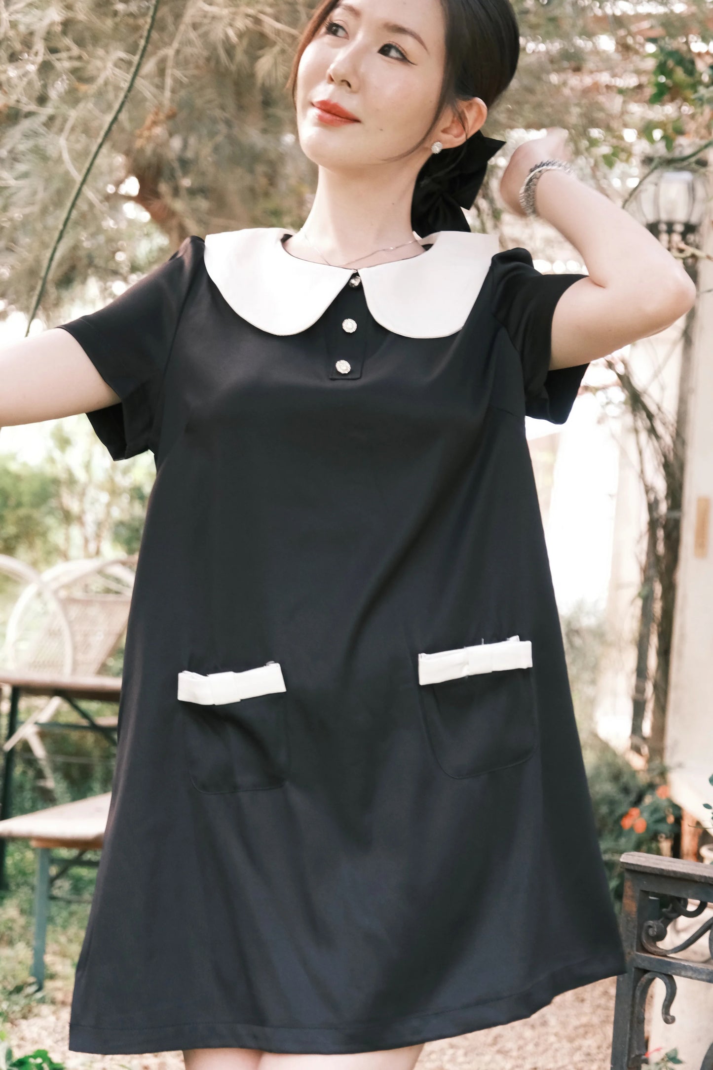 Daphne Peter Pan Mini Dress in Black