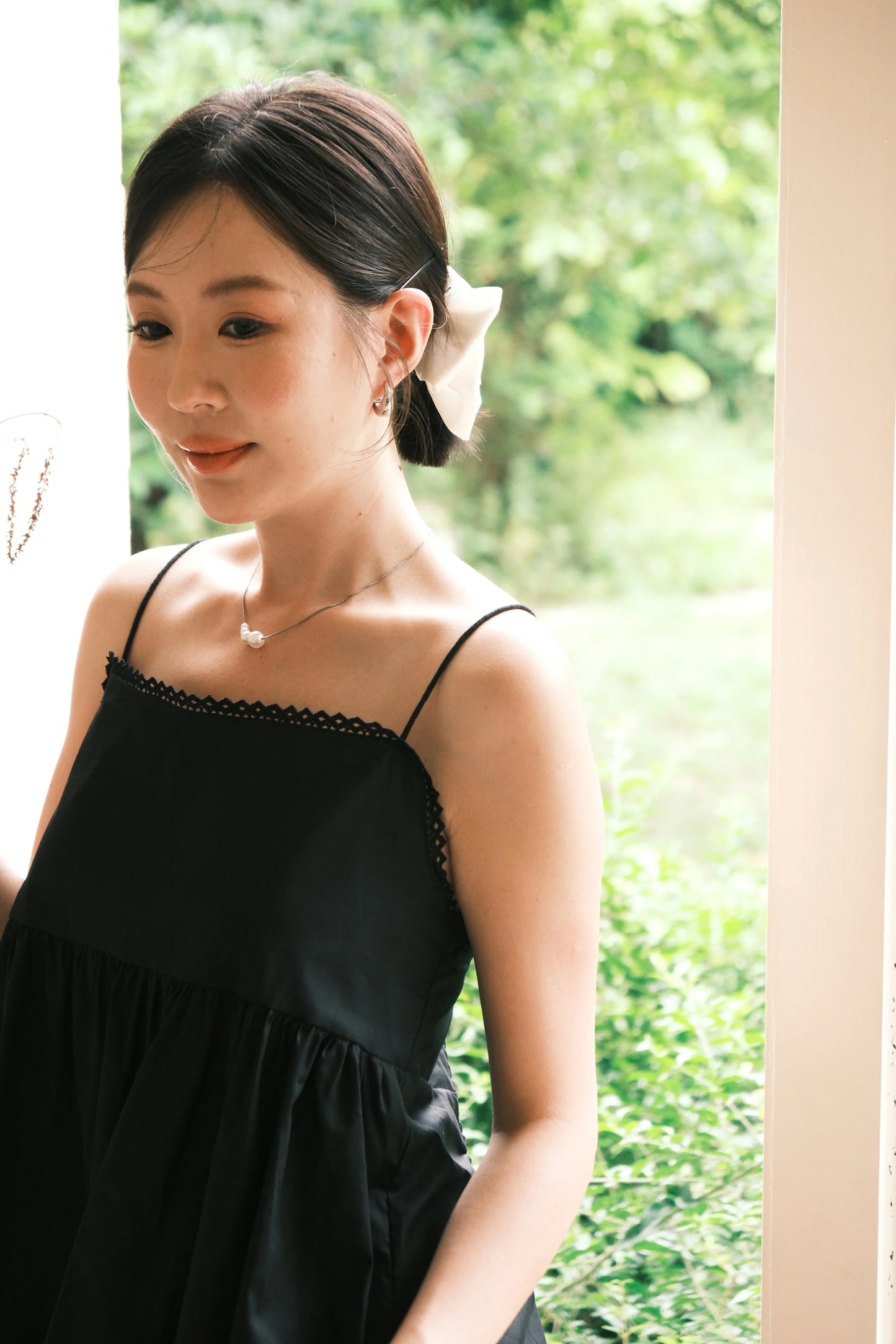 Isla Open-Back Lace Trim Cami Top in Black