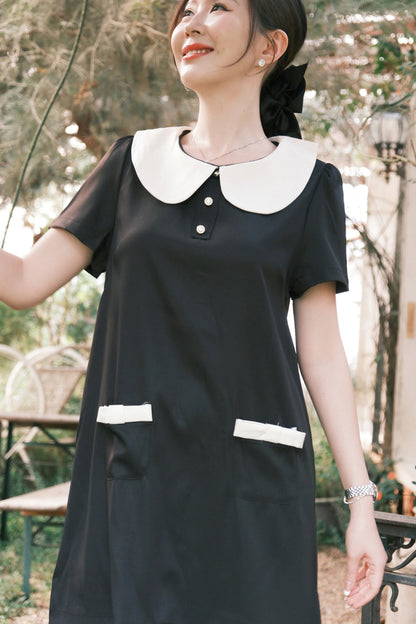 Daphne Peter Pan Mini Dress in Black