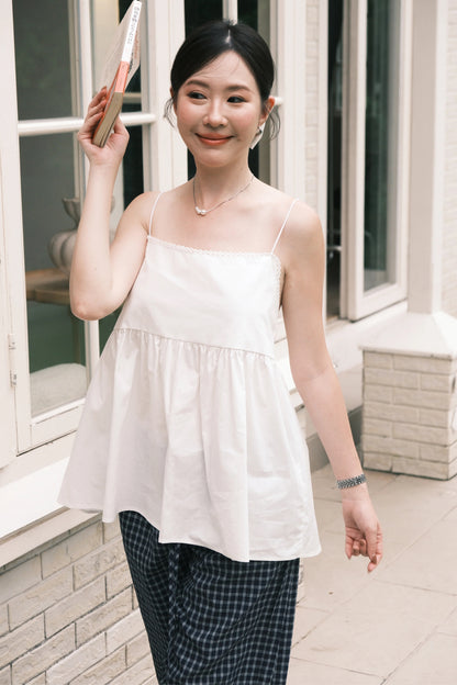 Isla Open-Back Lace Trim Cami Top in White