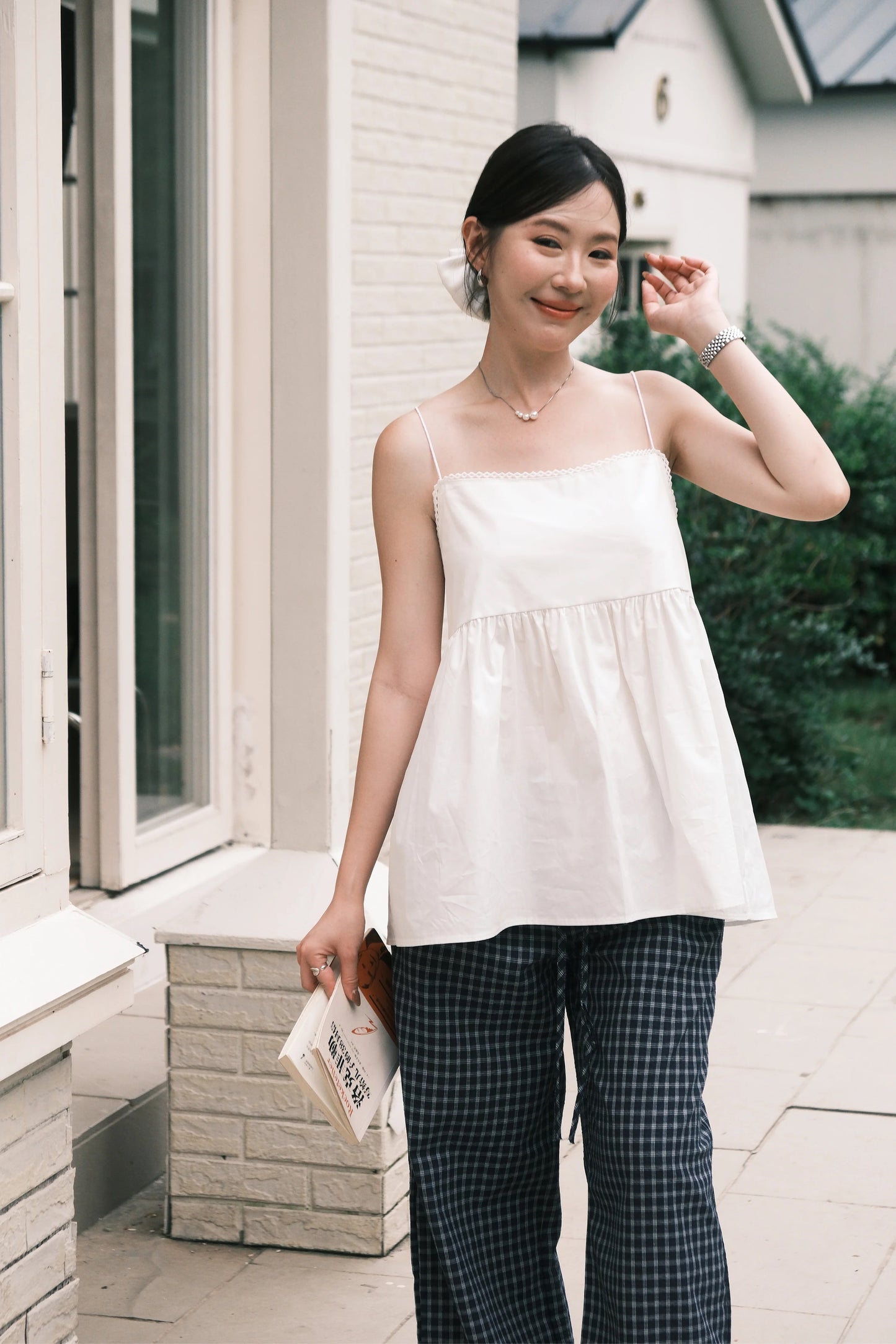 Isla Open-Back Lace Trim Cami Top in White