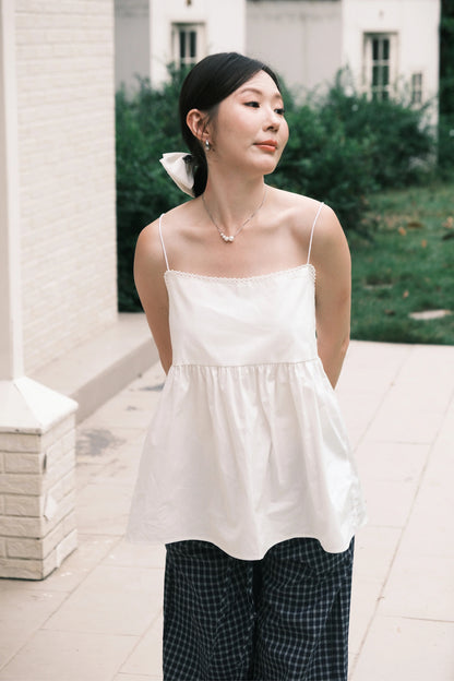 Isla Open-Back Lace Trim Cami Top in White