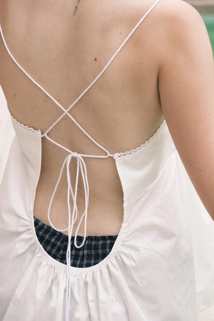 Isla Open-Back Lace Trim Cami Top in White