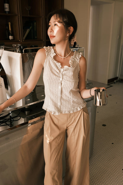 Léa Striped Ruffled Sleeveless Top in White