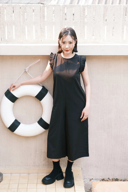 Camille Ruffle Wide-Leg Jumpsuit In Black