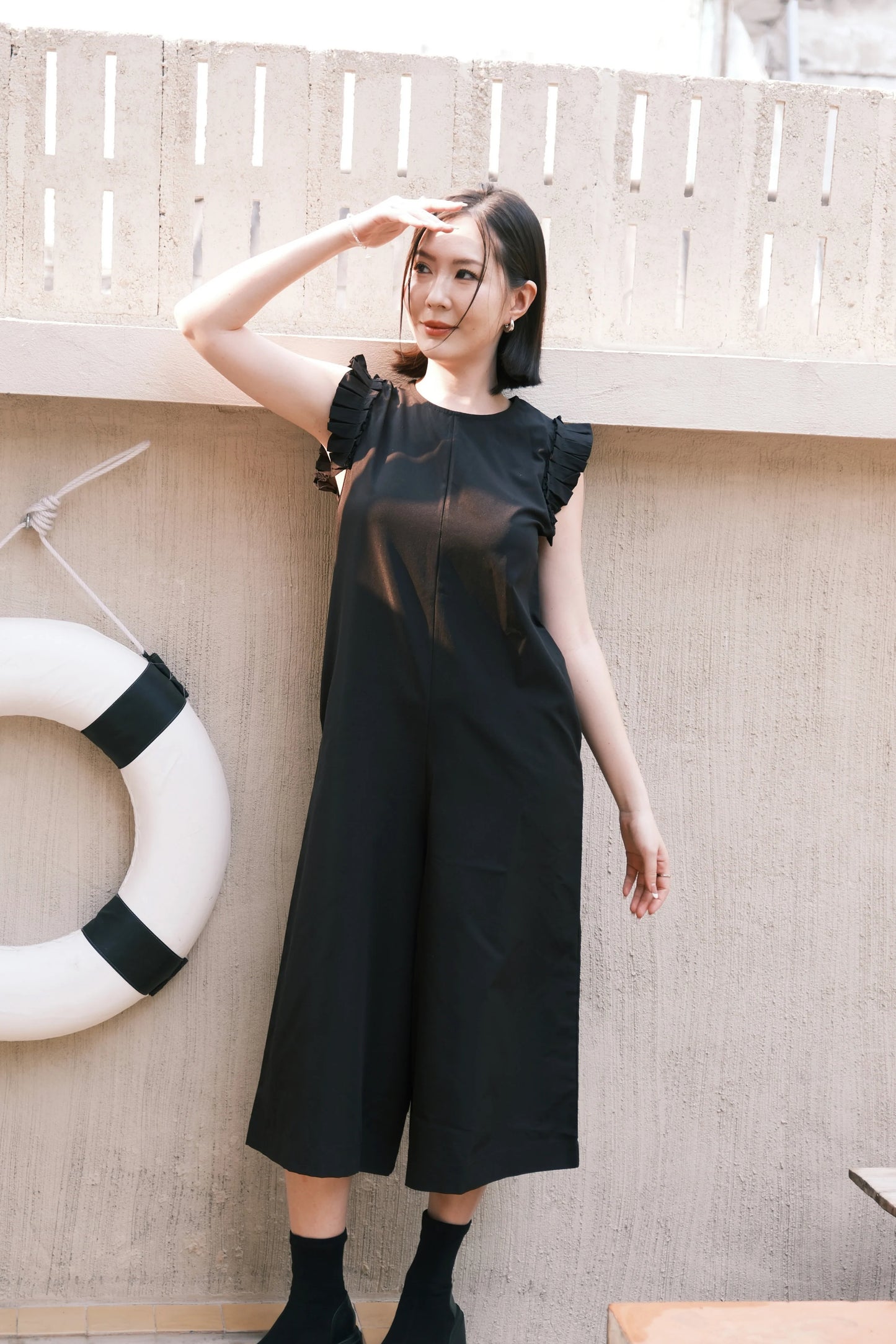 Camille Ruffle Wide-Leg Jumpsuit In Black