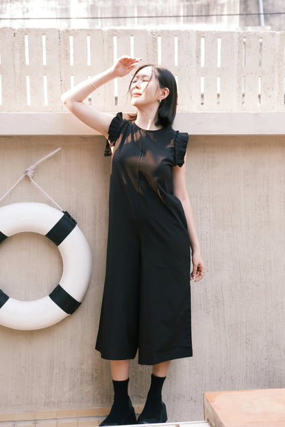 Camille Ruffle Wide-Leg Jumpsuit In Black
