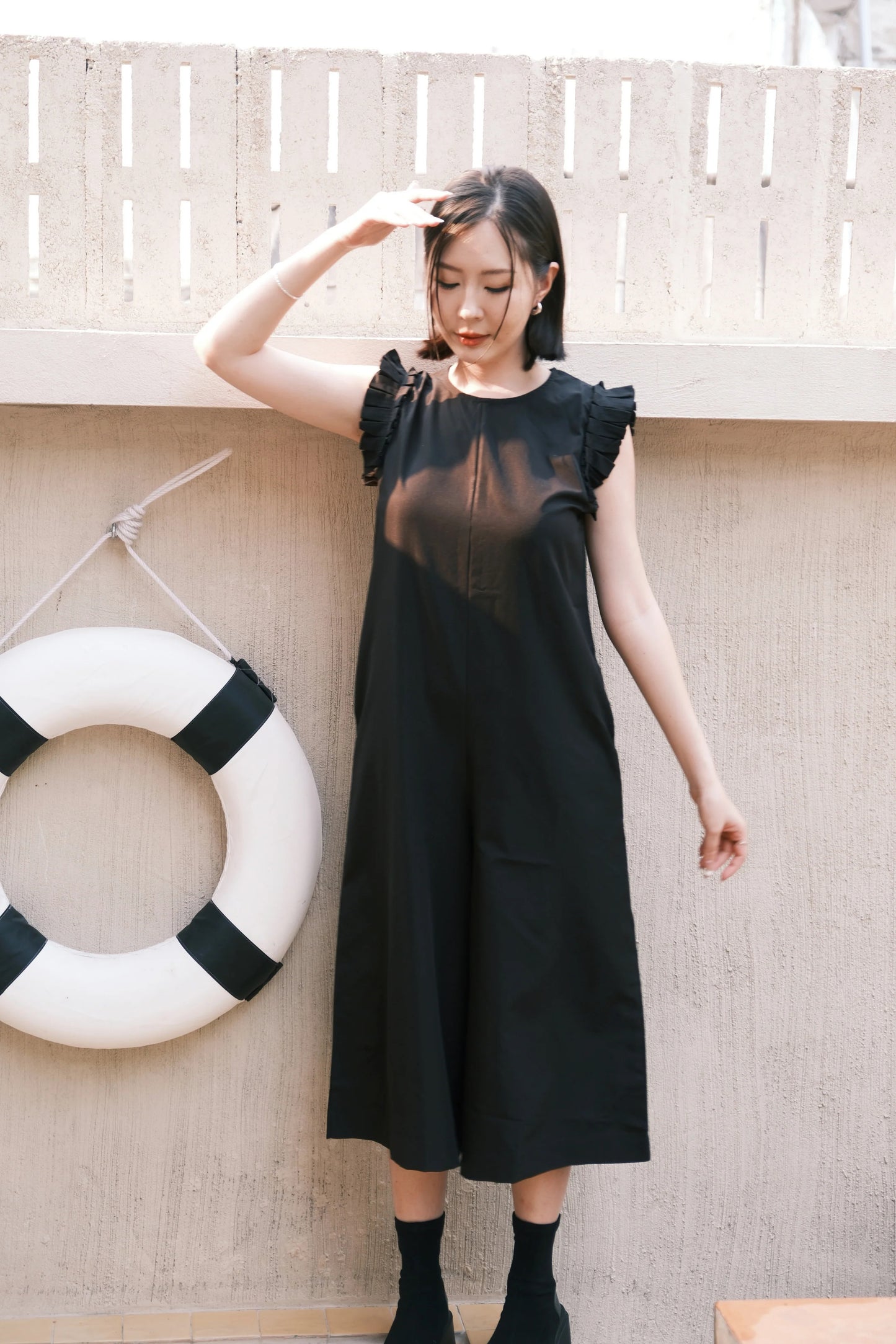 Camille Ruffle Wide-Leg Jumpsuit In Black