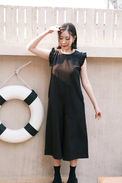 Camille Ruffle Wide-Leg Jumpsuit In Black