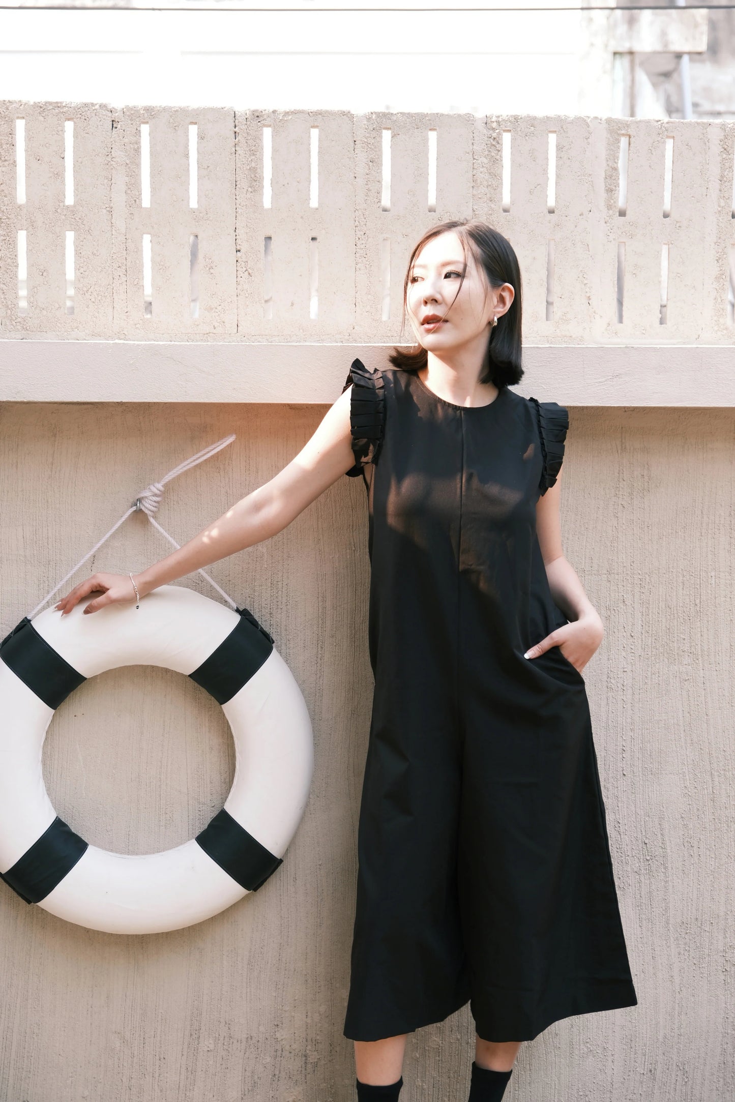 Camille Ruffle Wide-Leg Jumpsuit In Black