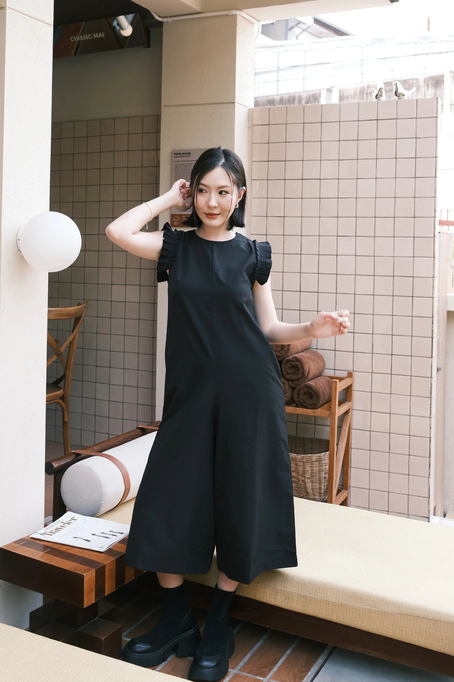 Camille Ruffle Wide-Leg Jumpsuit In Black