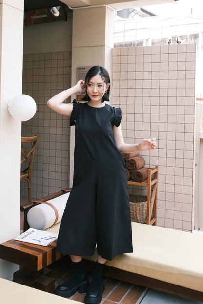 Camille Ruffle Wide-Leg Jumpsuit In Black