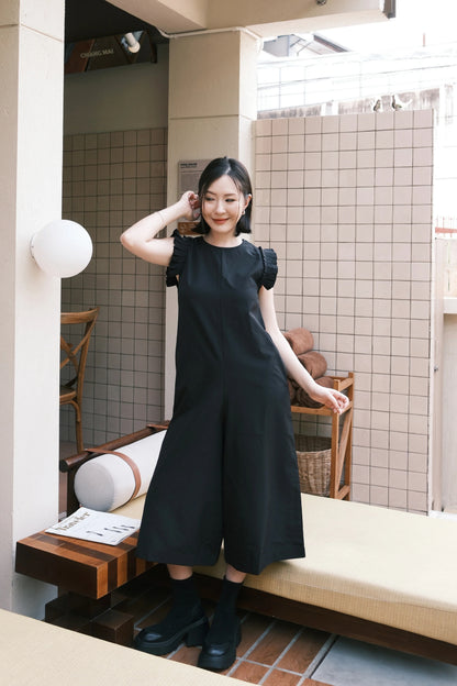 Camille Ruffle Wide-Leg Jumpsuit In Black
