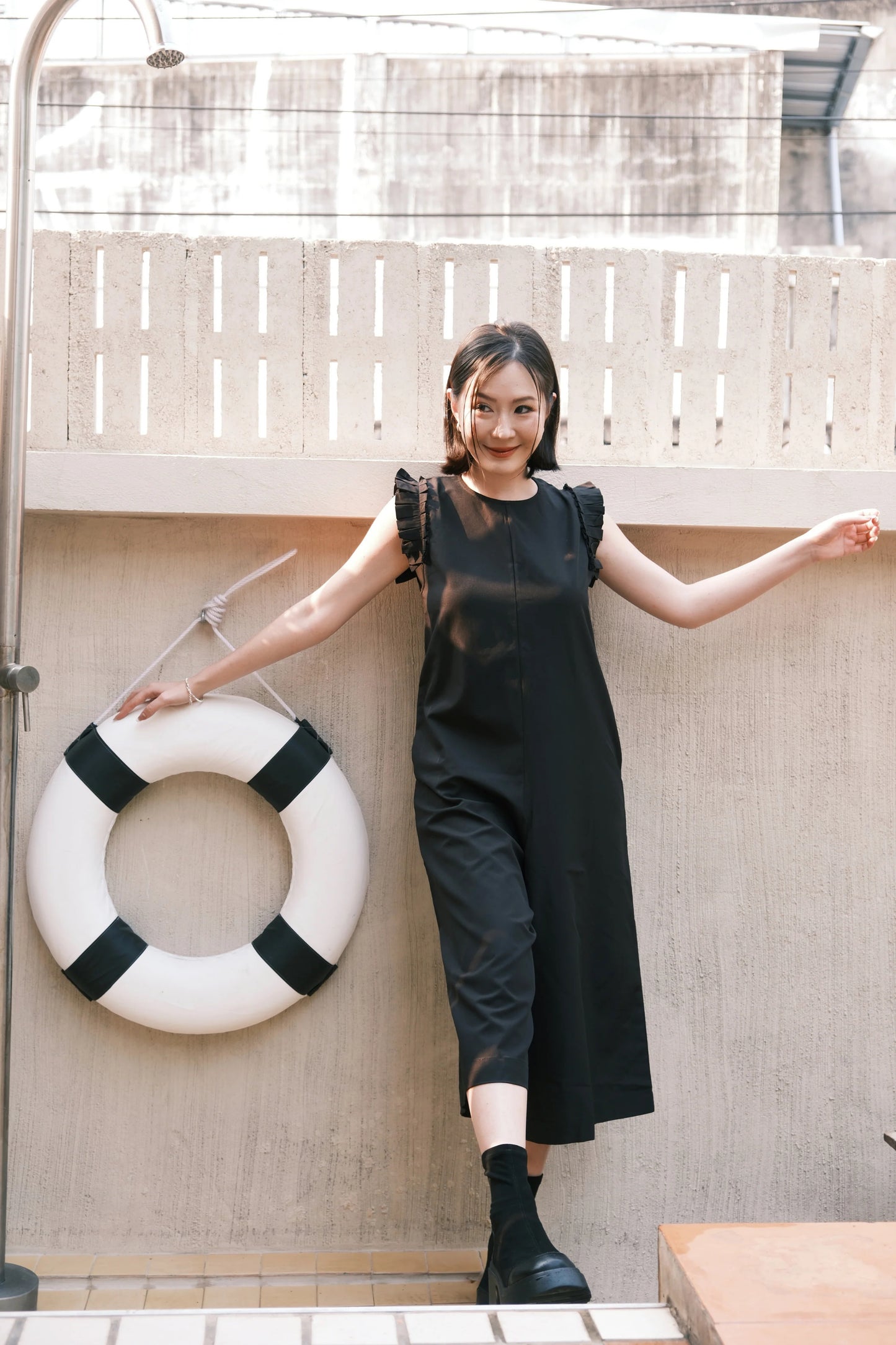 Camille Ruffle Wide-Leg Jumpsuit In Black