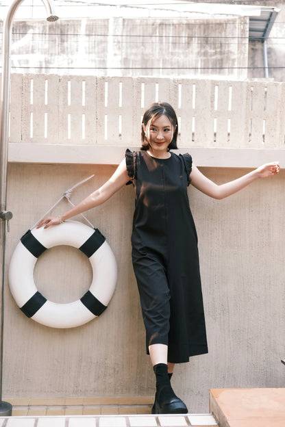 Camille Ruffle Wide-Leg Jumpsuit In Black