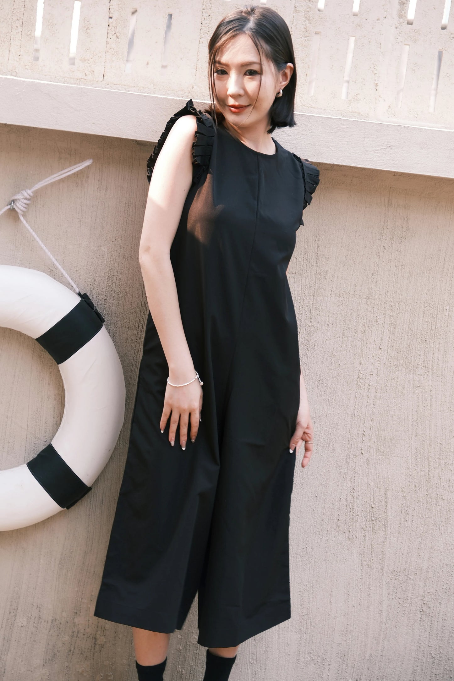 Camille Ruffle Wide-Leg Jumpsuit In Black