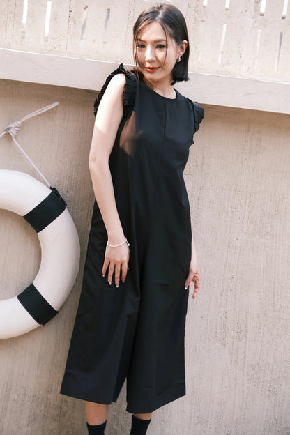 Camille Ruffle Wide-Leg Jumpsuit In Black