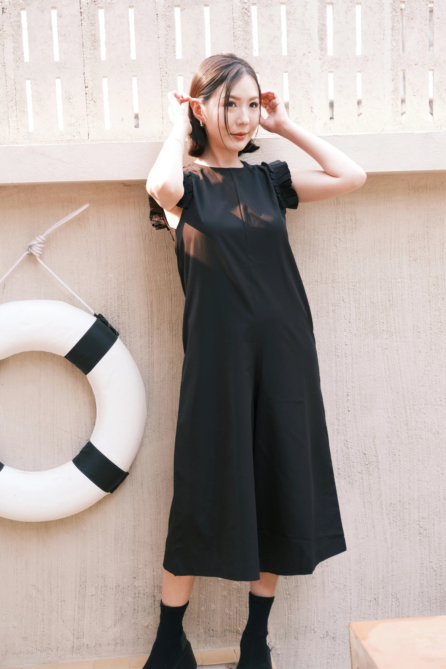 Camille Ruffle Wide-Leg Jumpsuit In Black