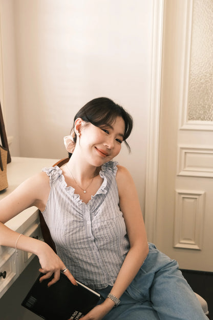 Léa Striped Ruffled Sleeveless Top in Blue