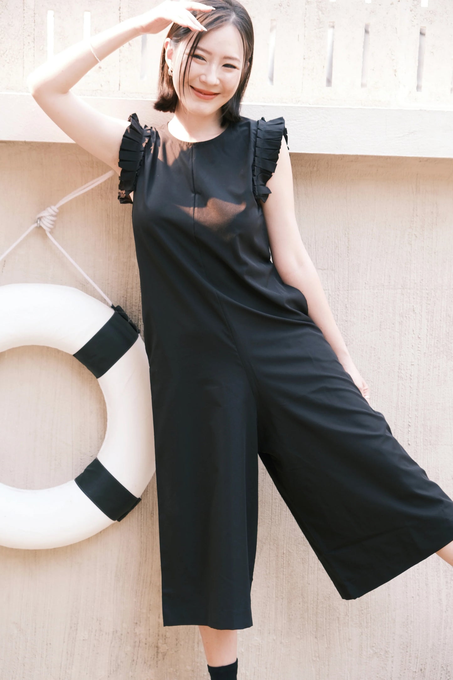 Camille Ruffle Wide-Leg Jumpsuit In Black