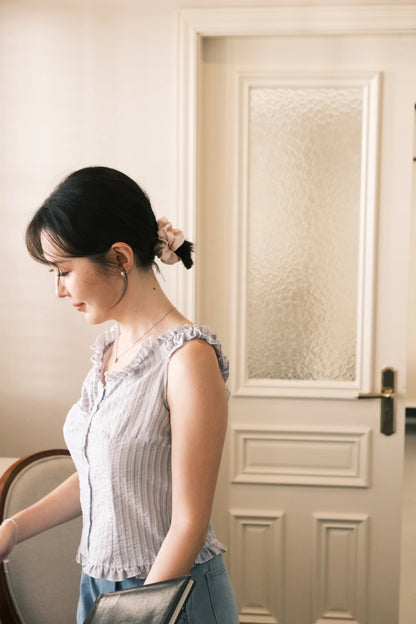 Léa Striped Ruffled Sleeveless Top in Blue