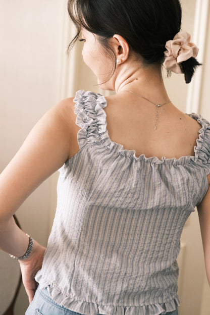 Léa Striped Ruffled Sleeveless Top in Blue