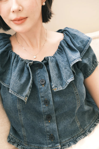 Clara Ruffled Denim Off-Shoulder Top