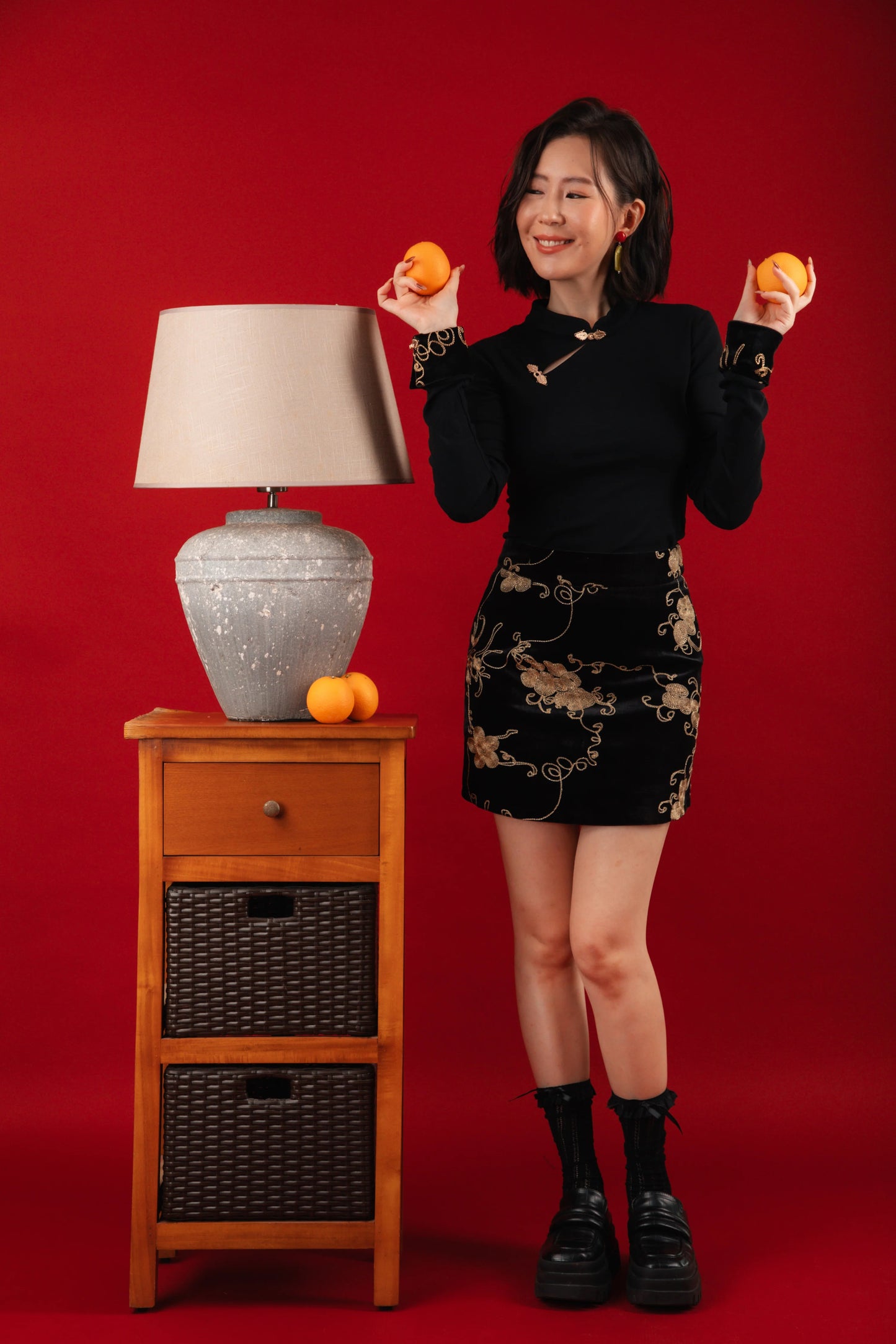 Lyra Oriental Embroidered Top/Gold Embroidered Skirt (In-Stock)