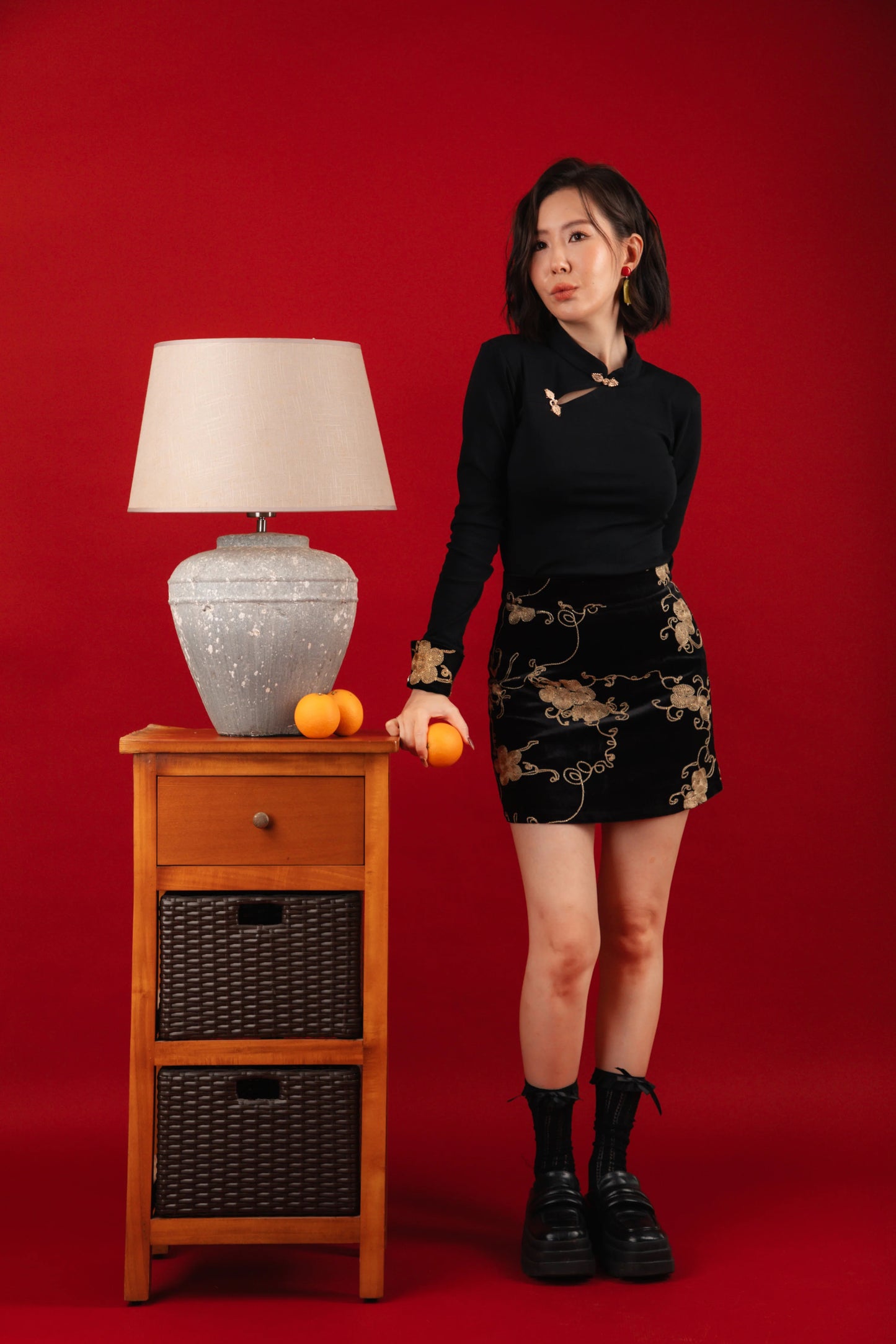 Lyra Oriental Embroidered Top/Gold Embroidered Skirt (In-Stock)