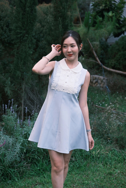 Colette Lace Collar Mini Dress in Light Blue