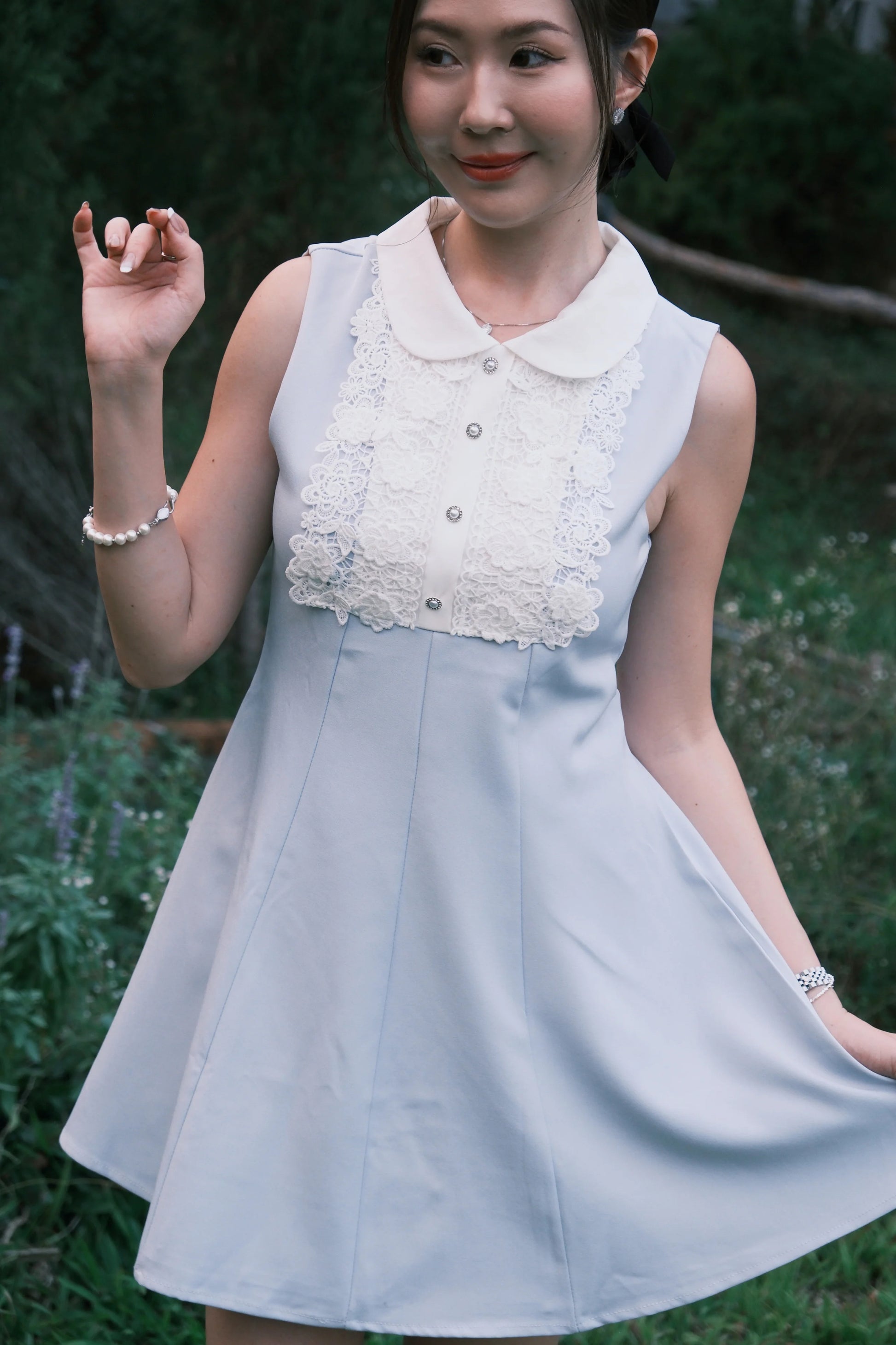 Colette Lace Collar Mini Dress in Light Blue