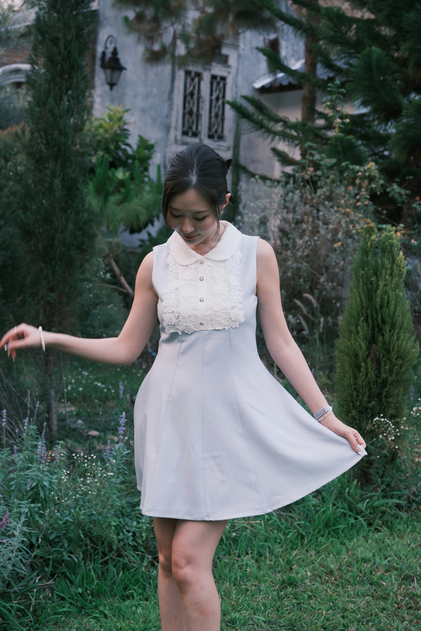 Colette Lace Collar Mini Dress in Light Blue
