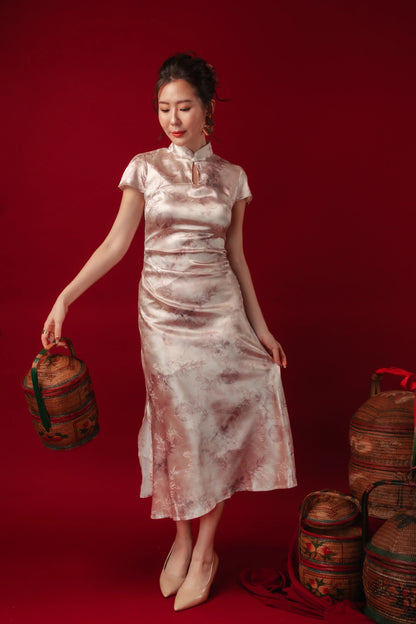 Seraphine Mist Satin Cheongsam Dress (In-Stock)