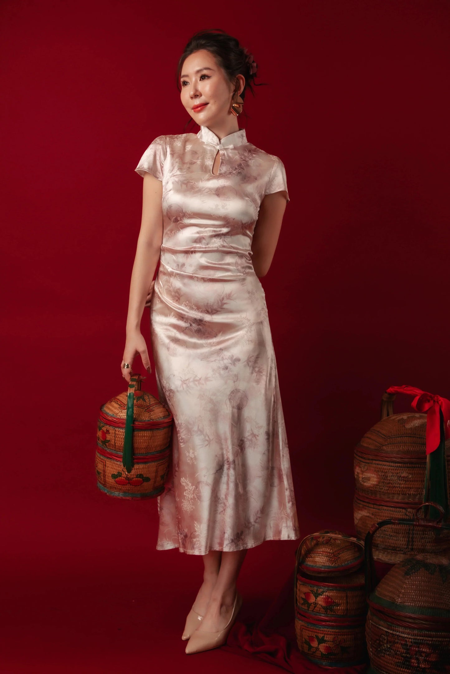 Seraphine Mist Satin Cheongsam Dress (In-Stock)