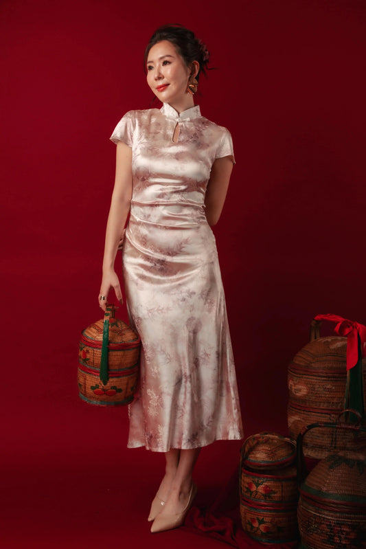 Seraphine Mist Satin Cheongsam Dress (In-Stock)