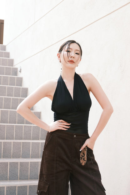 Noir Sculpt Halter Top in Black