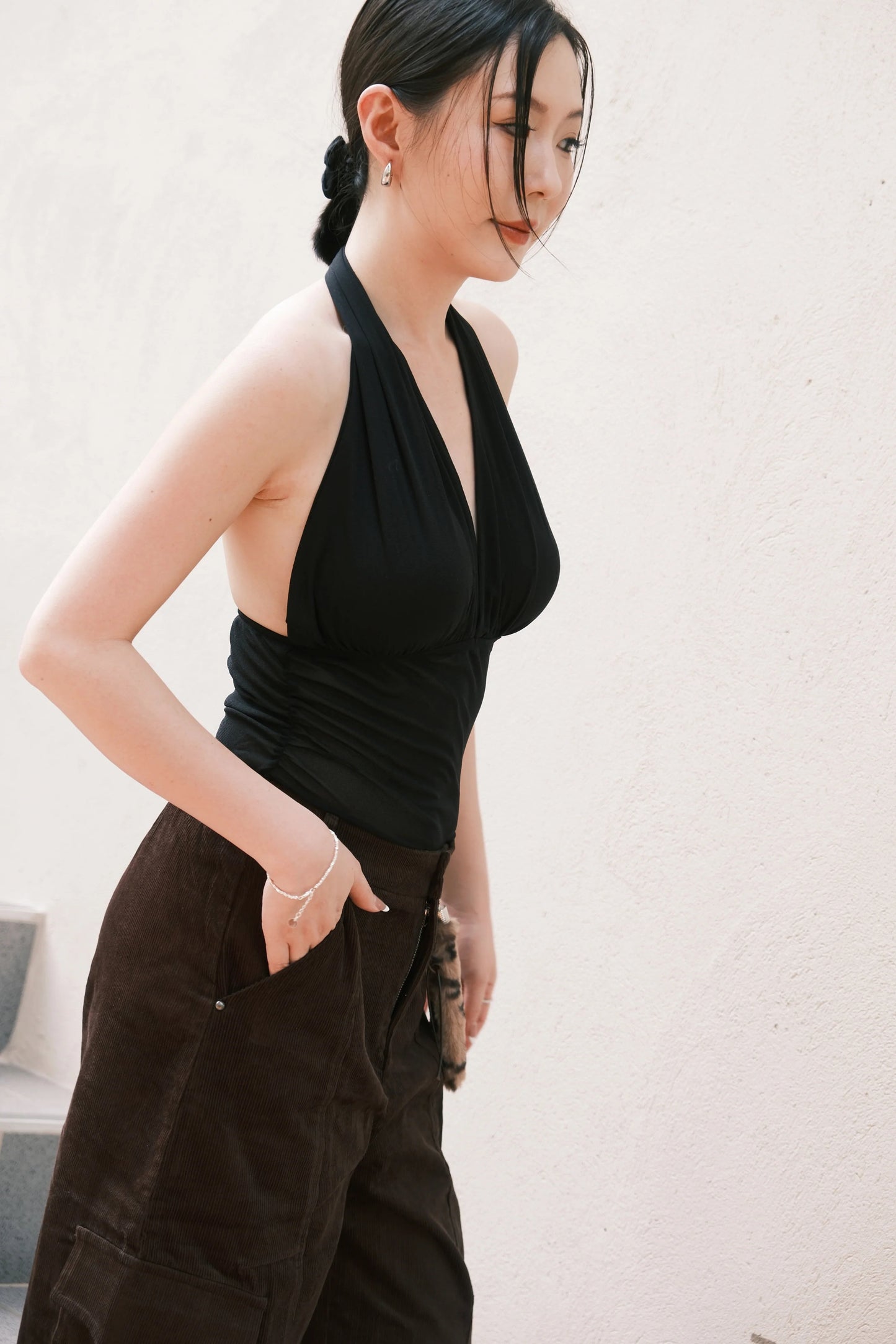 Noir Sculpt Halter Top in Black