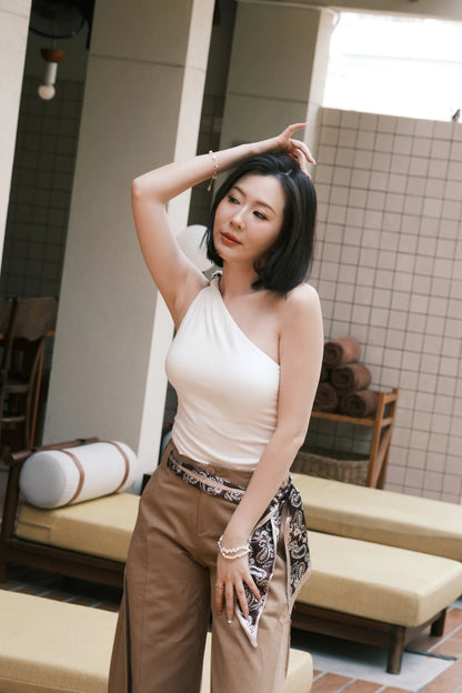 Luna One-Shoulder Sculpt Top in White