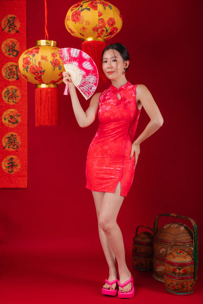 Serena Velvet Jacquard Cheongsam Dress (In-Stock)