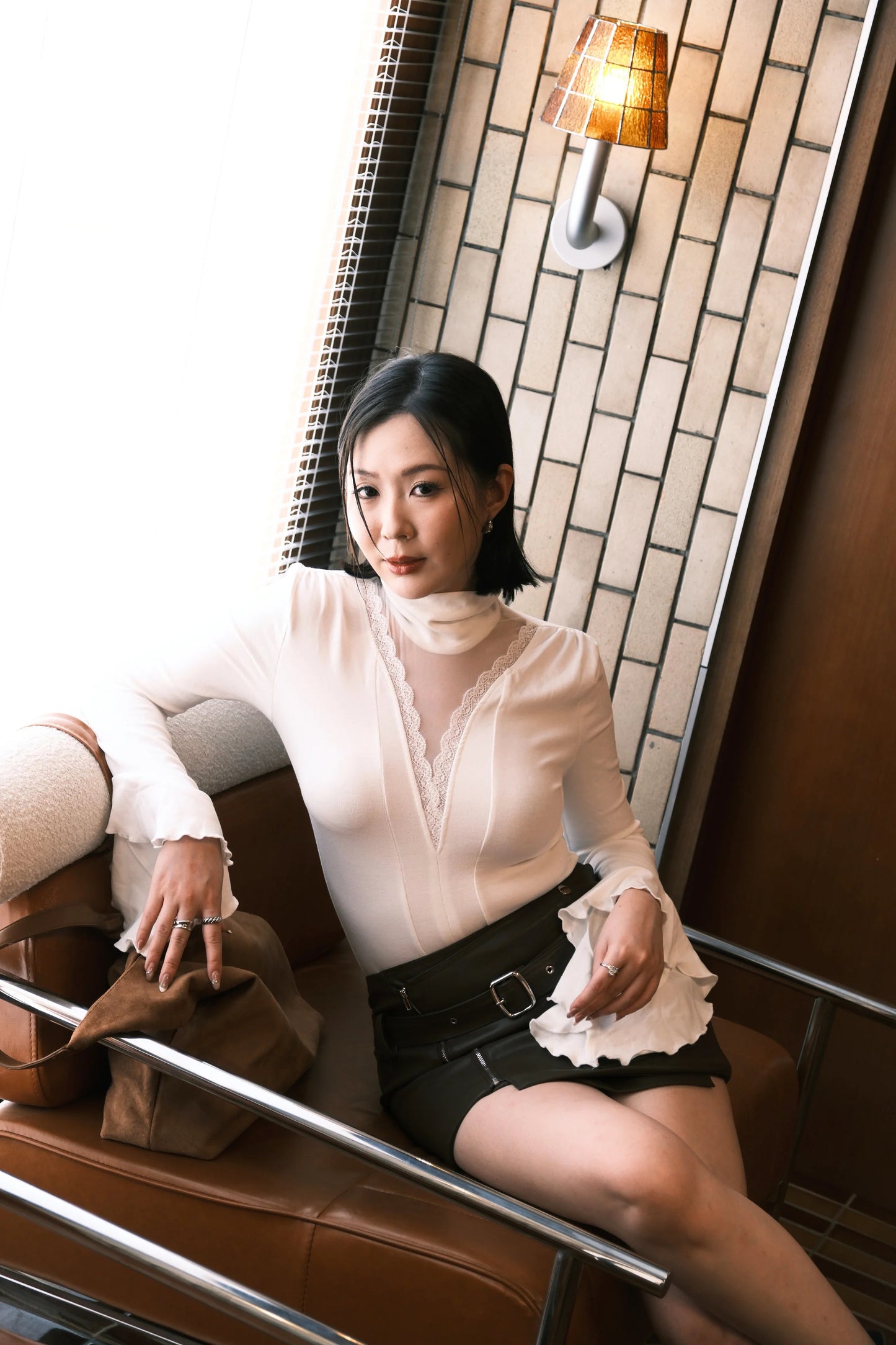 Serene Lace Trim Bell Sleeve Top in White