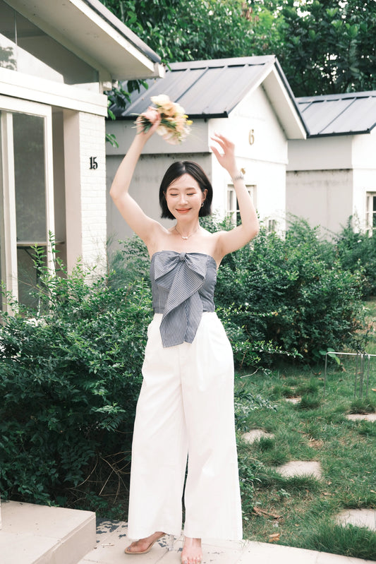 Élise Striped Bustier & Fluid Wide-Leg Trousers Set