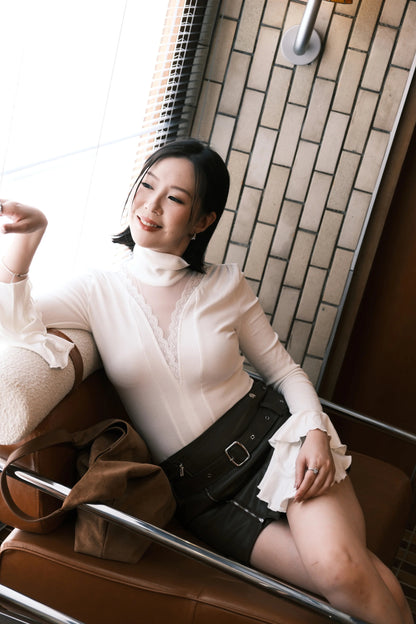 Serene Lace Trim Bell Sleeve Top in White