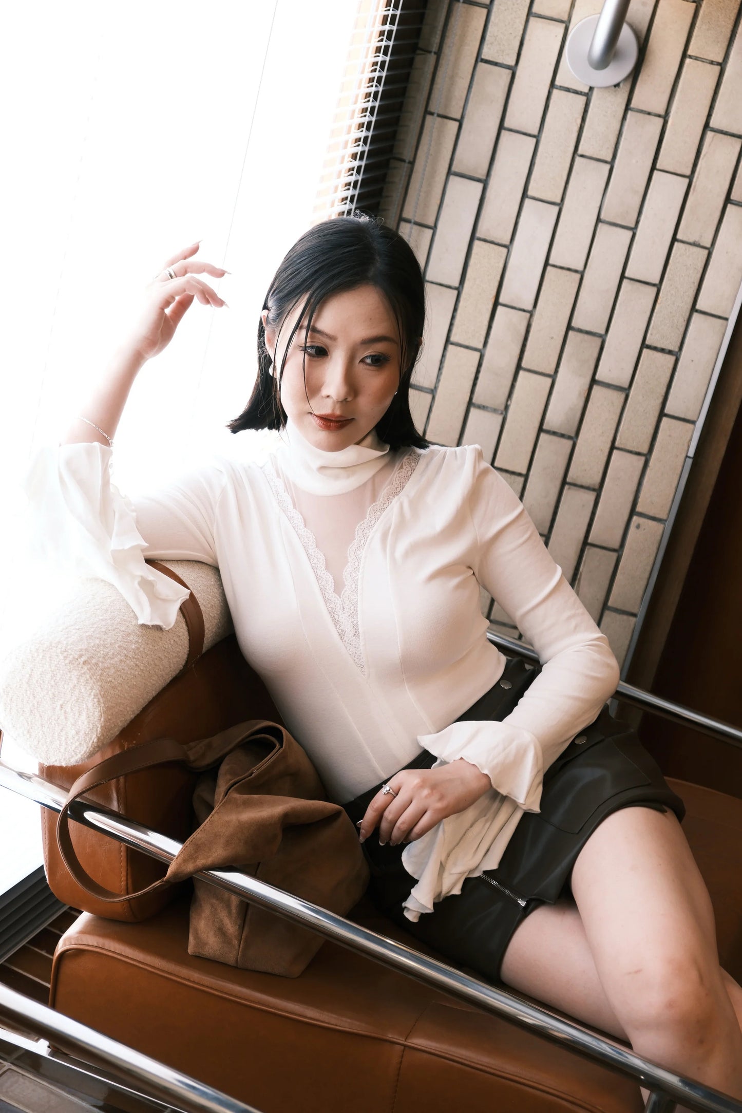 Serene Lace Trim Bell Sleeve Top in White