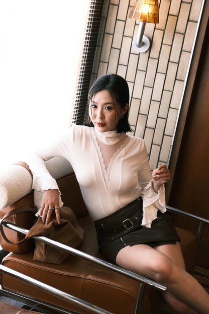 Serene Lace Trim Bell Sleeve Top in White