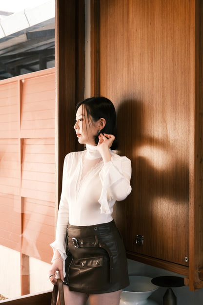 Serene Lace Trim Bell Sleeve Top in White