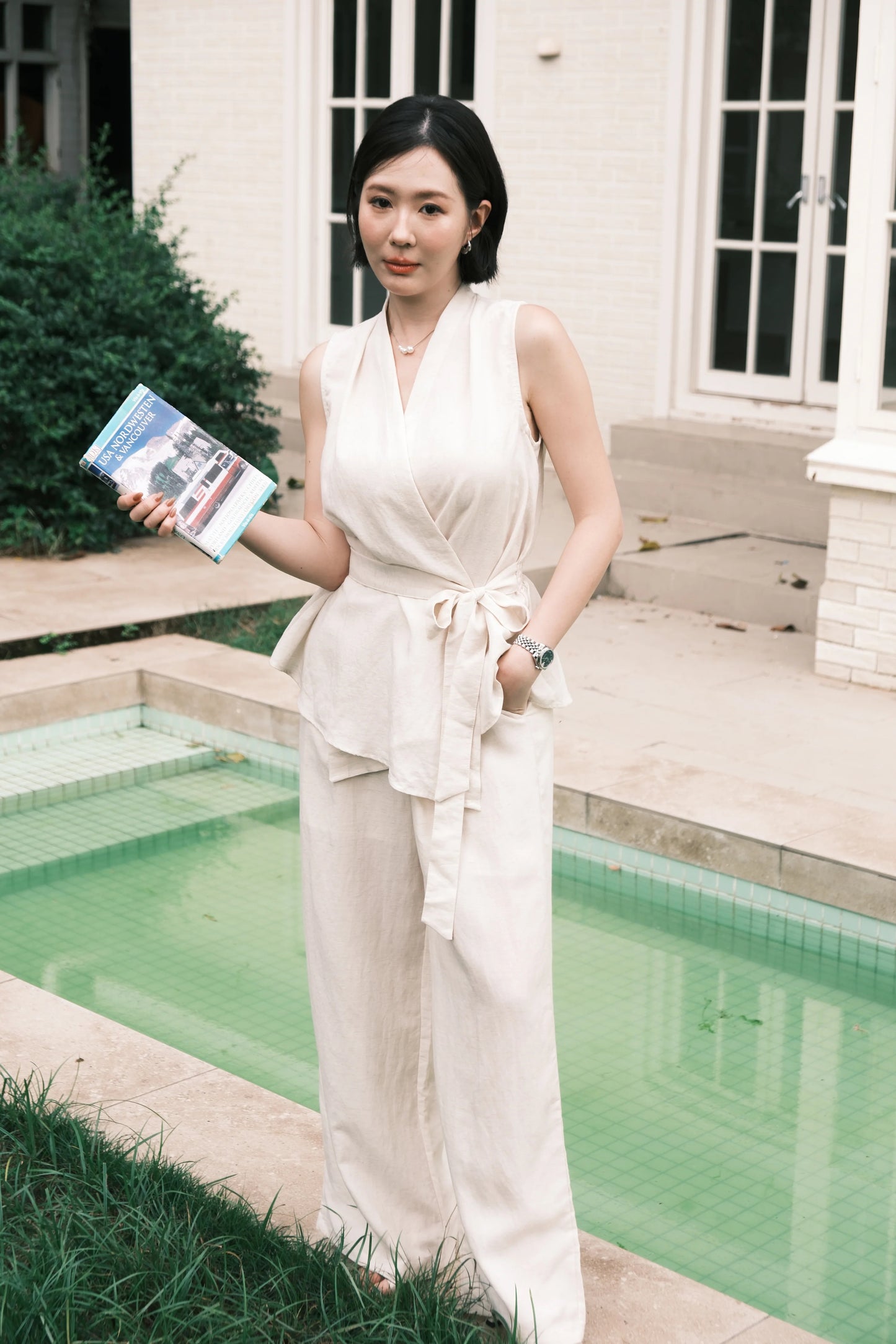 Livia Soft-Drape Two-Piece Set in Beige