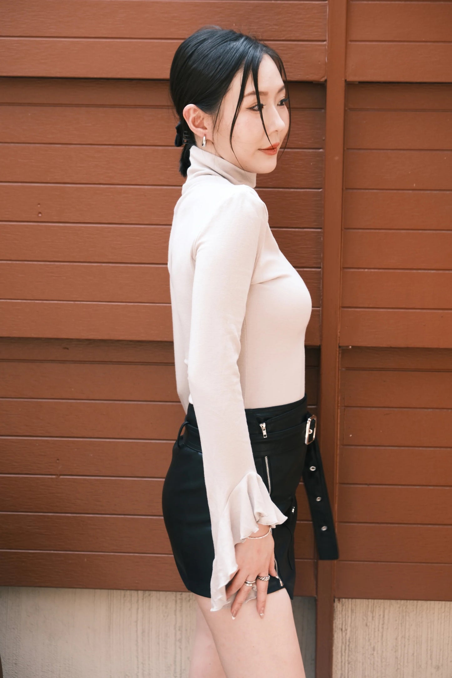 Serene Lace Trim Bell Sleeve Top in Light Grey